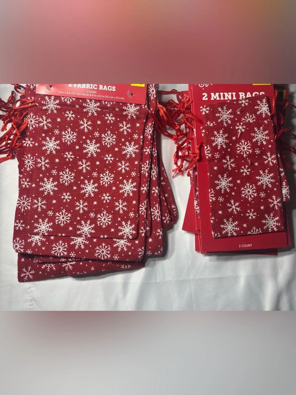 28 New Christmas Red Snowflake Fabric Gift Bags Various Sizes Reseller Bundle